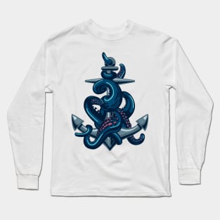 Octopus tentacles and anchor. Vintage travel print. Long Sleeve T-Shirt